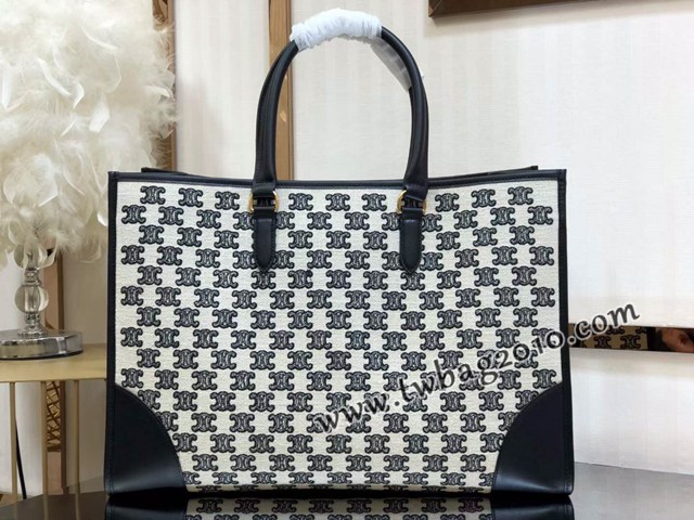 Celine專櫃2023新款手提托特包 賽琳CABAS TRIOMPHE TOTE牛仔刺繡橫款手袋 sldj2238